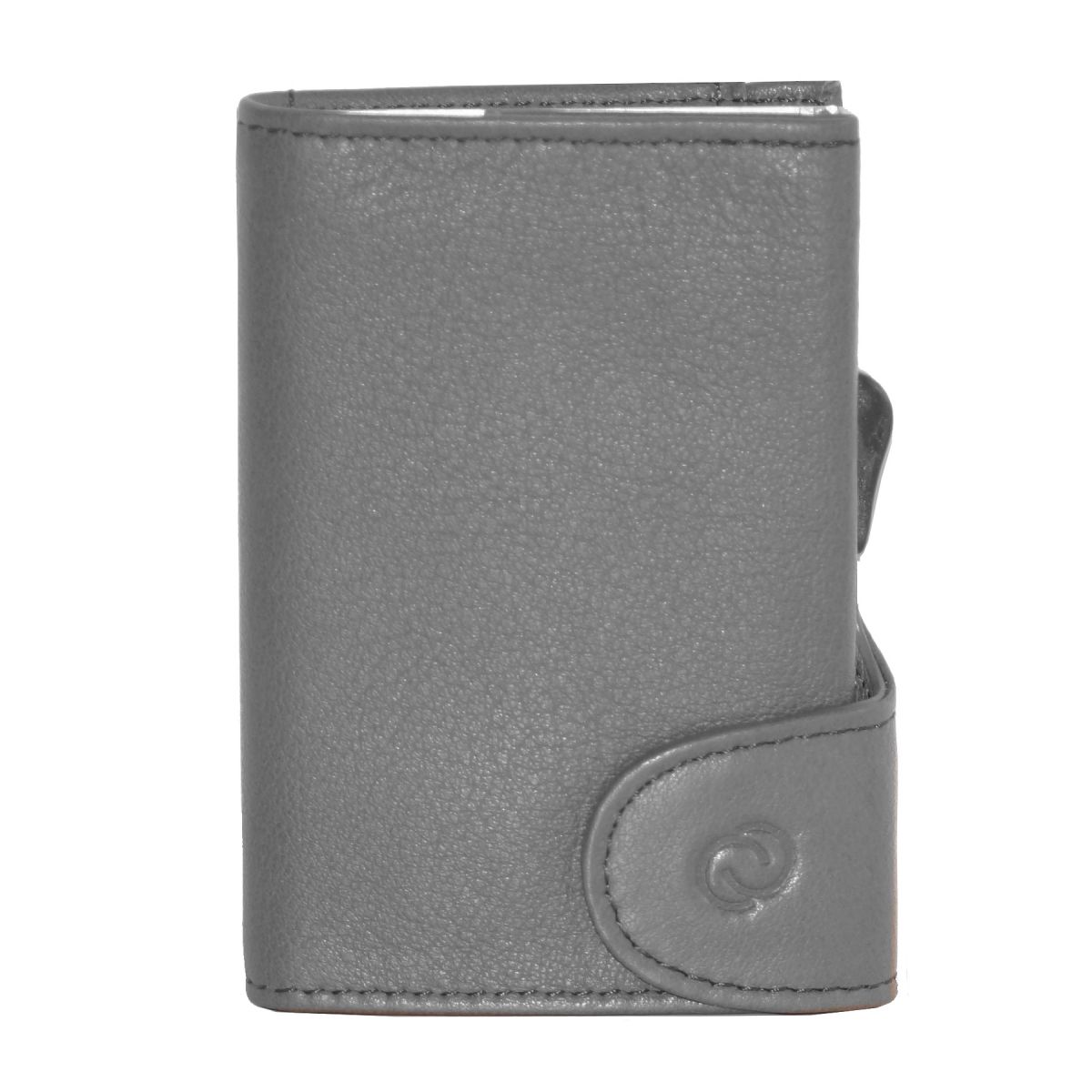 Aluminum Card Holder with Genuine Leather - Grey